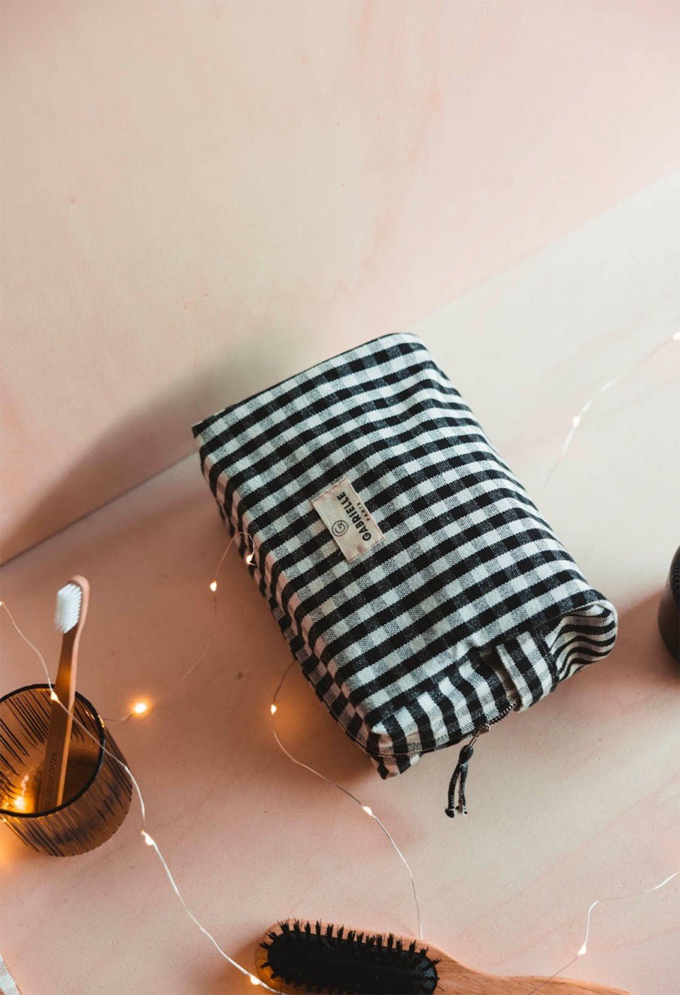 Trousse de toilette en coton Vichy Black - Gabrielle Paris - vue 3