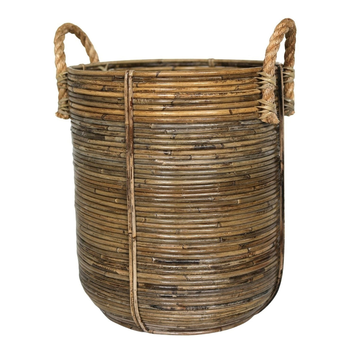 Grand panier à linge rond fait main en rotin naturel - soeji