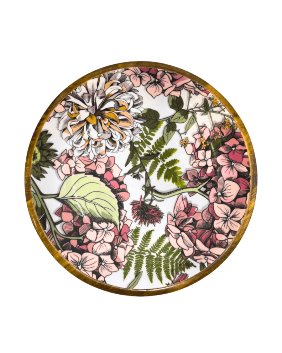 Grand plat de présentation bois de manguier pink hydrangea