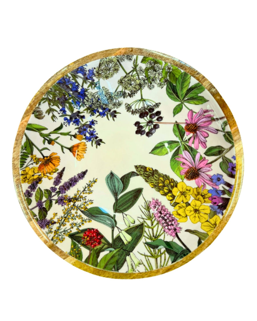 Grande assiette en bois décorative fleurs sauvages