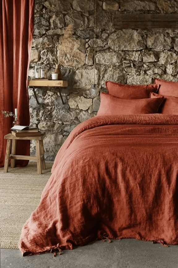 Housse de couette lin lavé soline paprika
