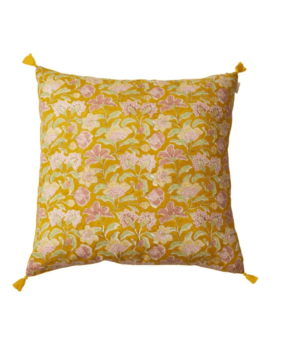 Housse de coussin fleuri bohème namaste bohemian safran