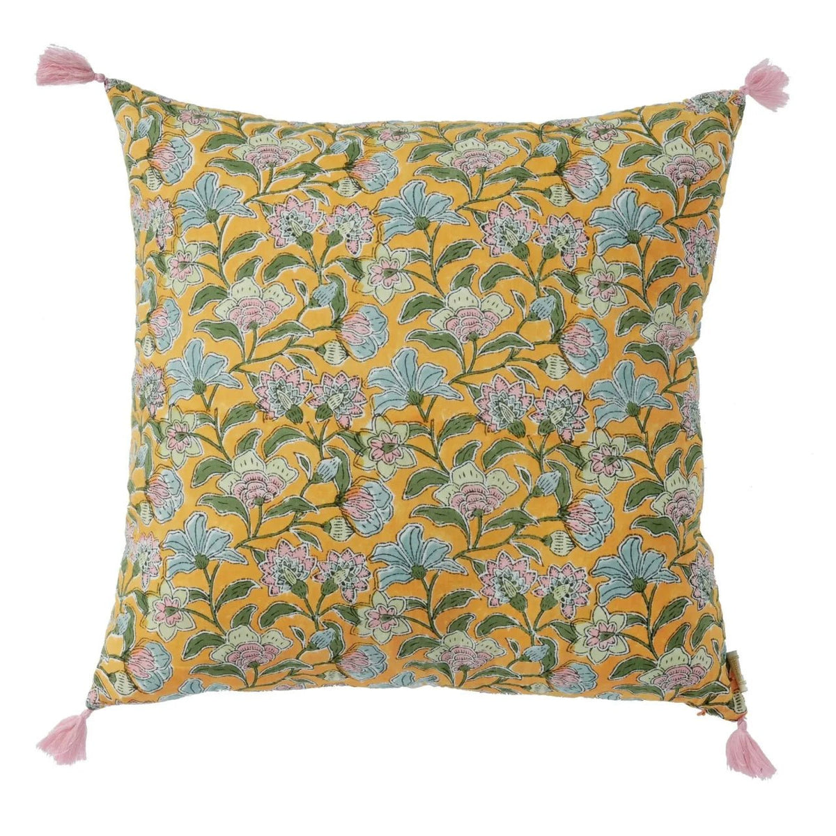 Housse de coussin fleuri bohème sakura curry - bonheur du jour