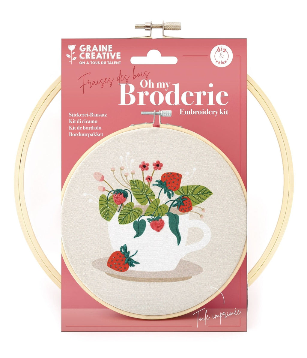 Kit broderie facile – motif fraise des bois ø20 cm