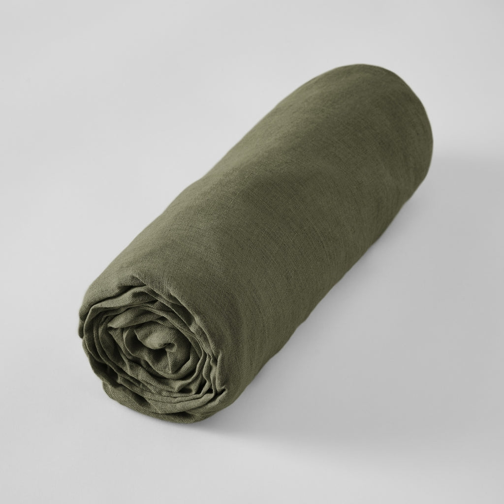 Drap-housse en lin lavé Soline Thym - L’Effet Papillon