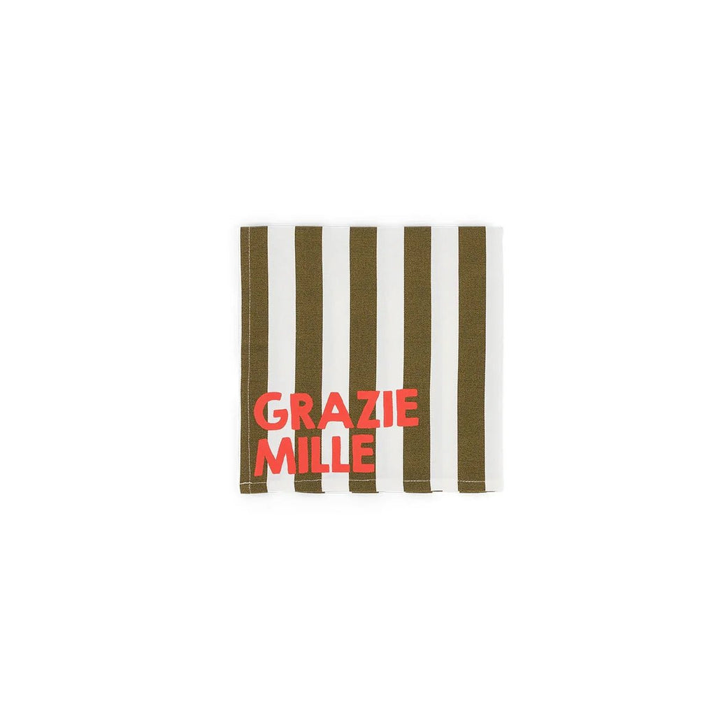 Lot de 2 serviettes - Josephine Rayures Olive Grazie mille