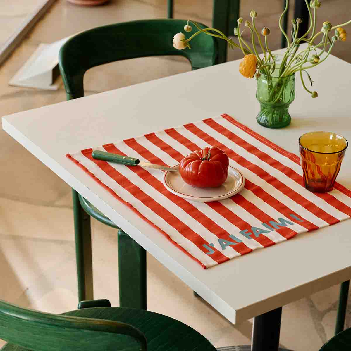 Lot de 2 sets de table - Jeannette Rayures Cerise J'ai faim