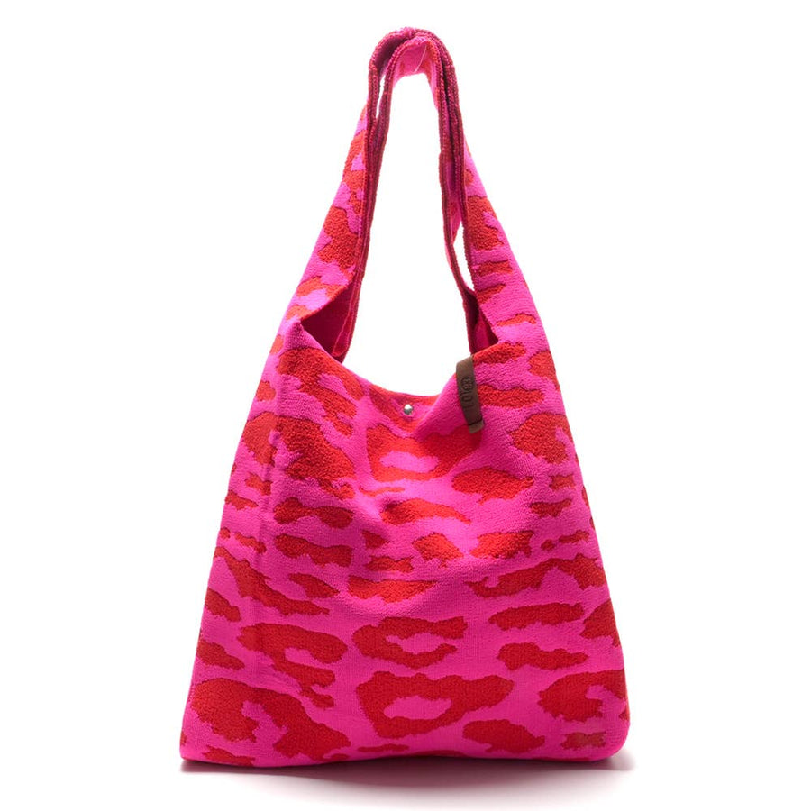 Sac cabas en tricot Lois fuchsia léopard