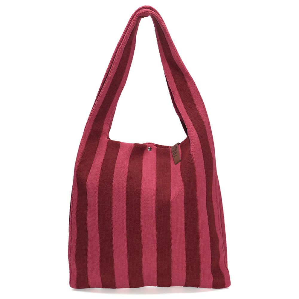 Sac cabas en tricot Lois rayé bordeaux - LOT83