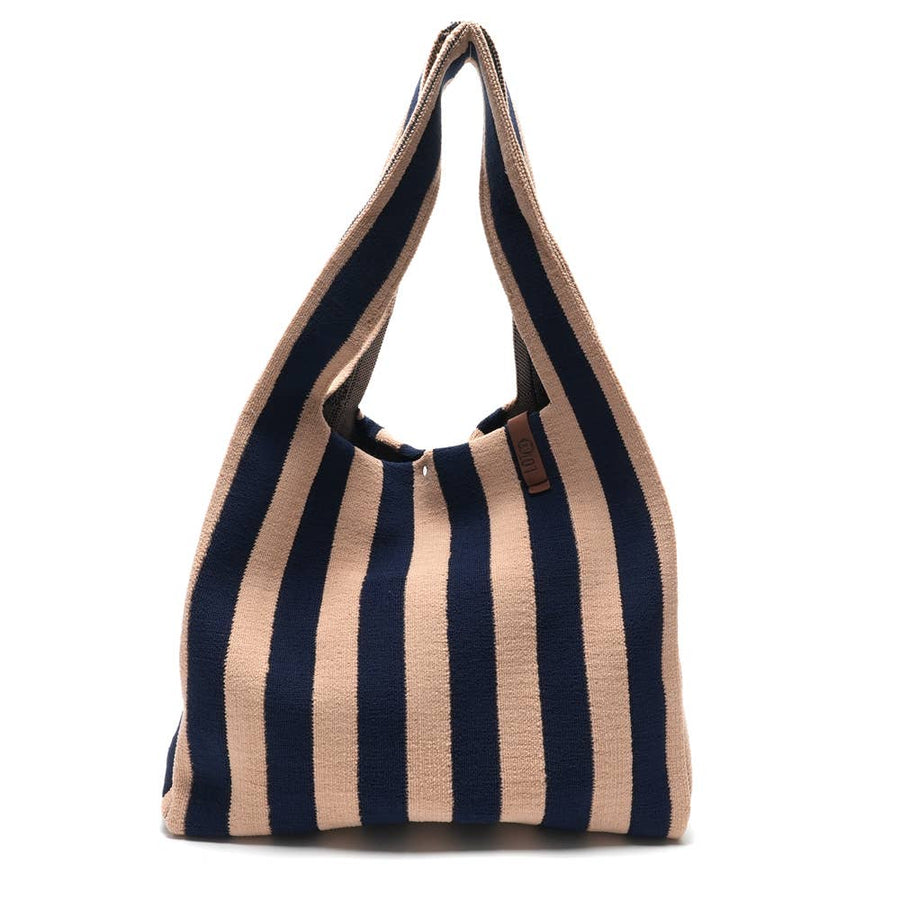 Sac cabas en tricot Lois rayé marine