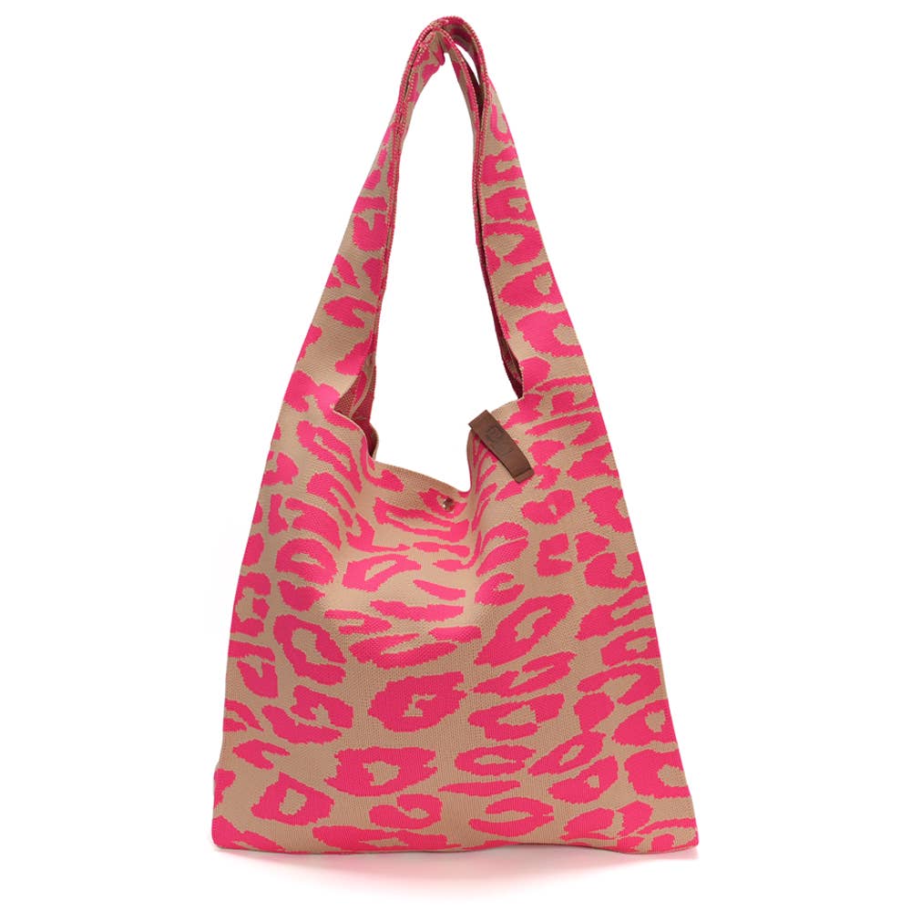 Sac cabas en tricot Lois rose léopard vert - LOT83