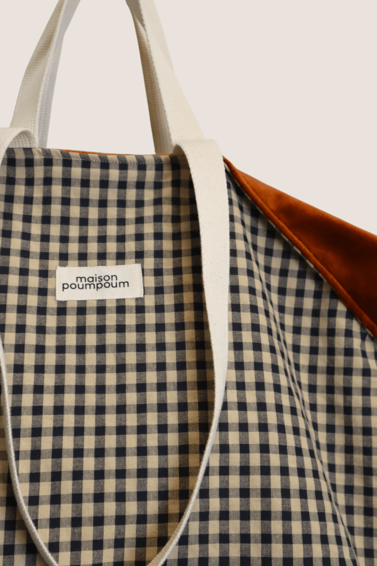 Sac cabas réversible Velours Cognac & Vichy - vue 6