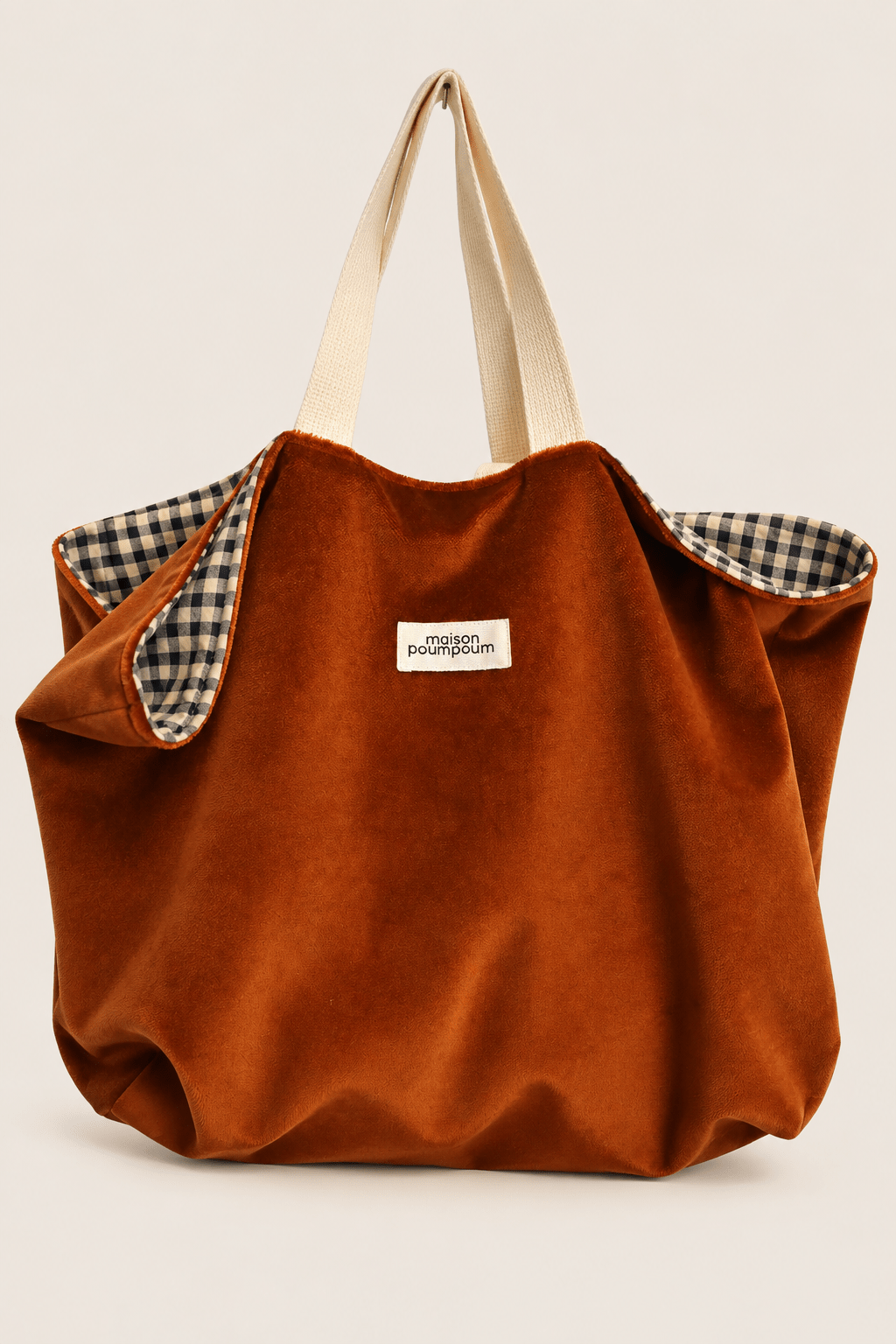 Sac cabas réversible Velours Cognac & Vichy - vue 2