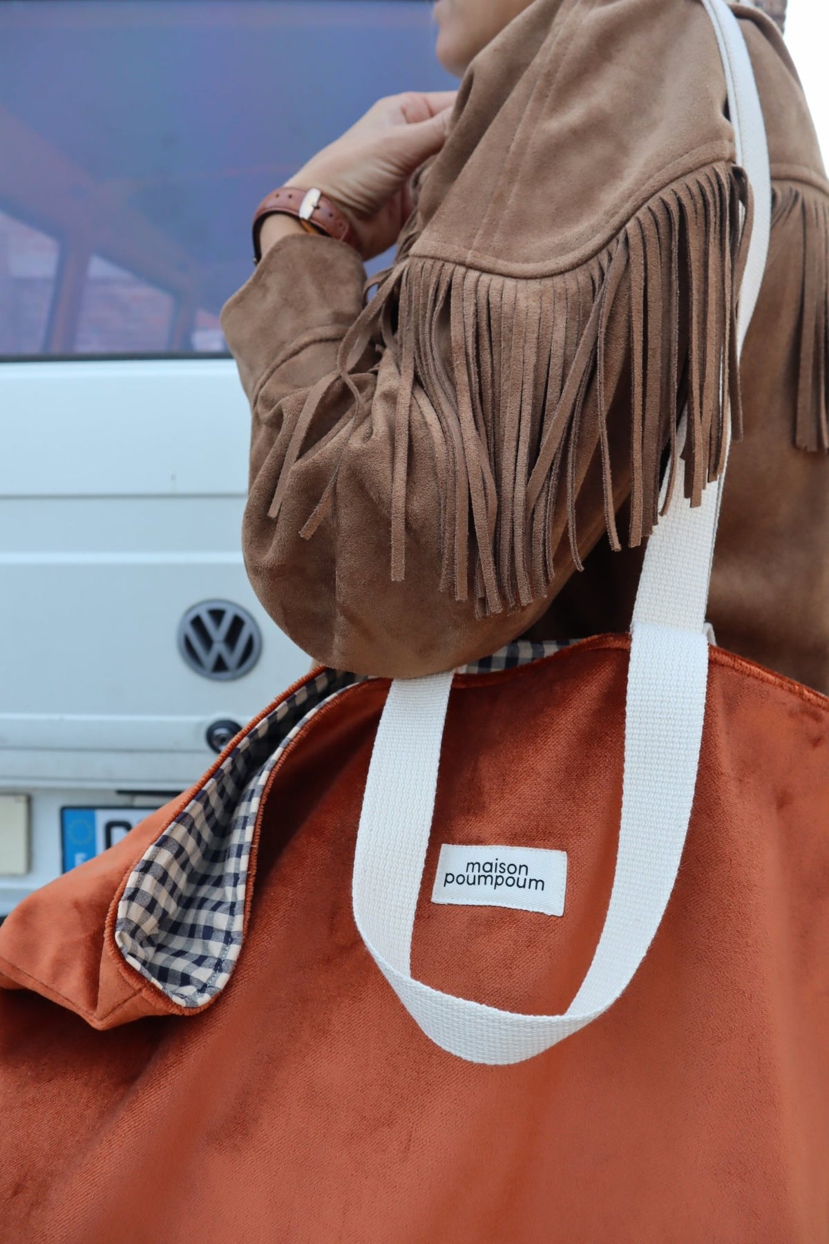 Sac cabas réversible Velours Cognac & Vichy - vue 4