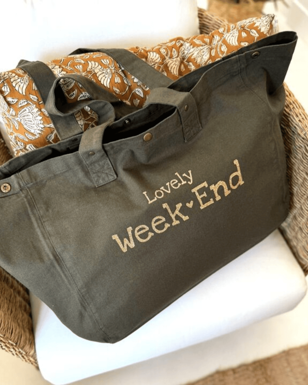 Grand sac cabas "Lovely week-end" en tissu-Marcel et Lily-