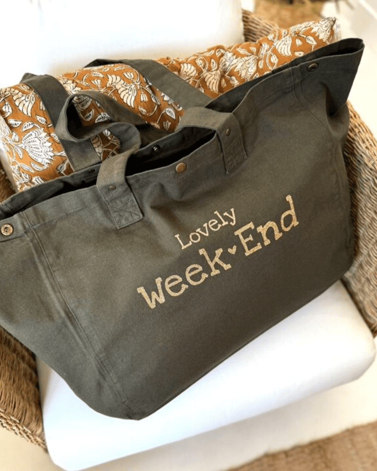 Grand sac cabas "Lovely week-end" en tissu-Marcel et Lily-