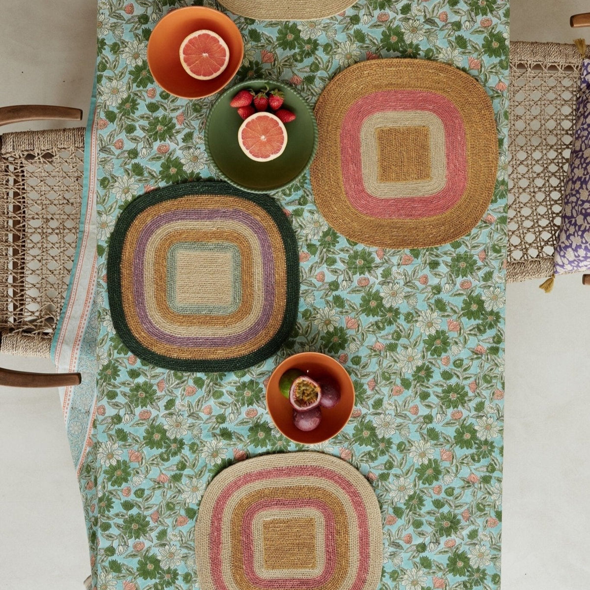 Nappe tissu fleuri meera blue green - bonheur du jour