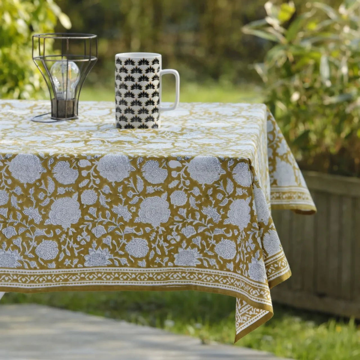Nappe fleurie en coton tupia absinthe - bonheur du jour