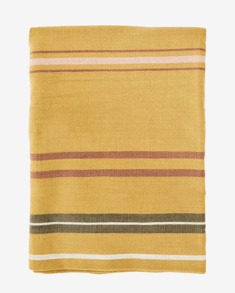 Nappe rayée moutarde en coton