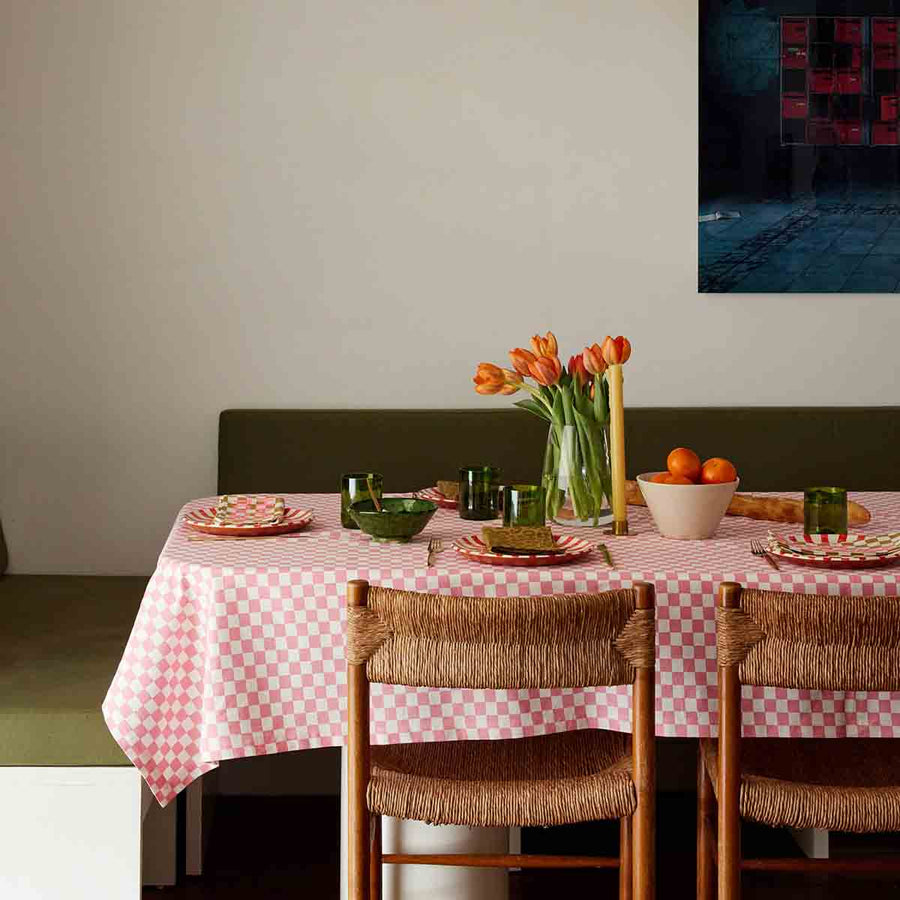 Nappe tissu damier rose