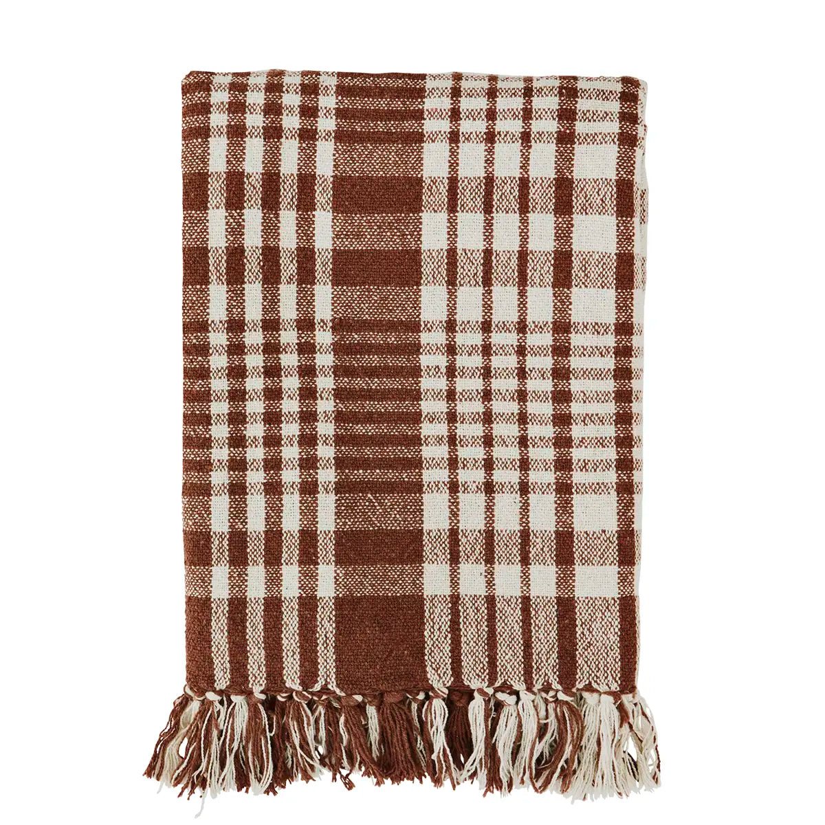 Plaid canapé carreaux cannelle en coton recyclé - madam stoltz