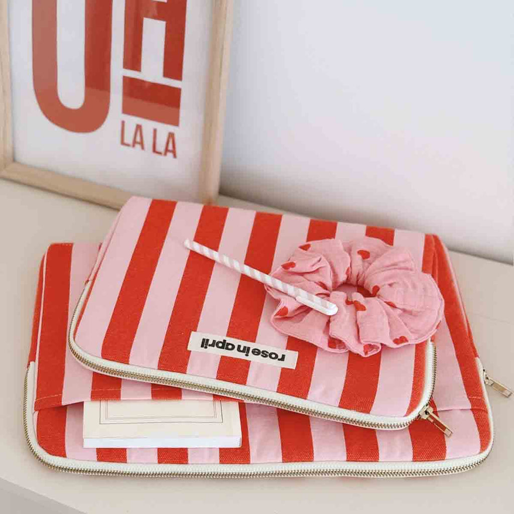Pochette ordinateur 13/14 pouces à rayures rose et rouge - Rose in April