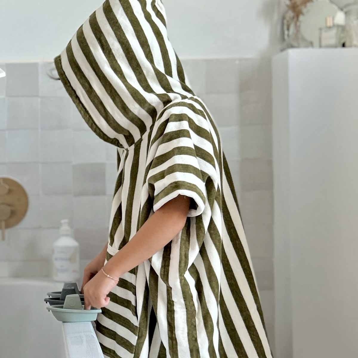Poncho de bain enfant kaki à rayures - Rose in April