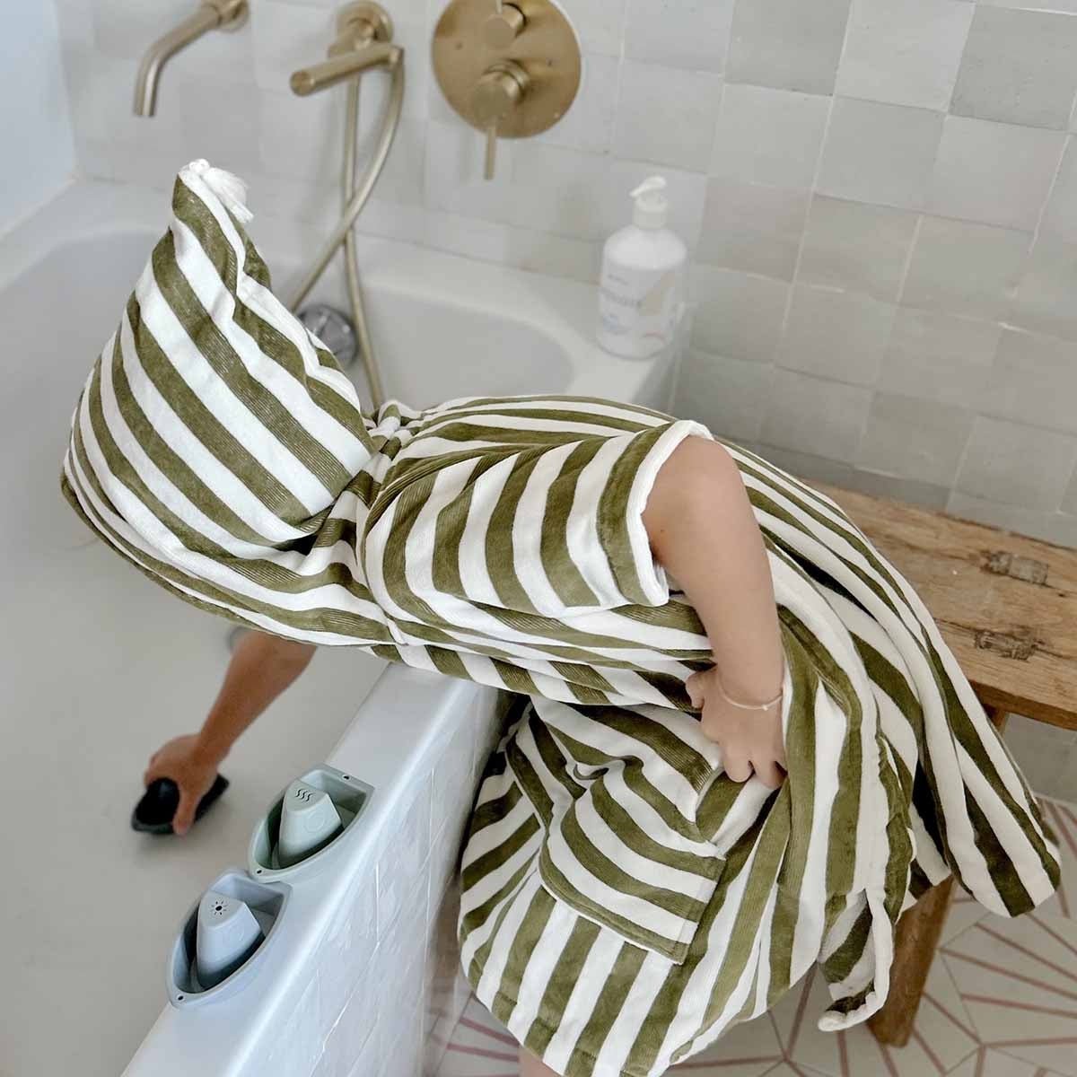 Poncho de bain enfant kaki à rayures - Rose in April