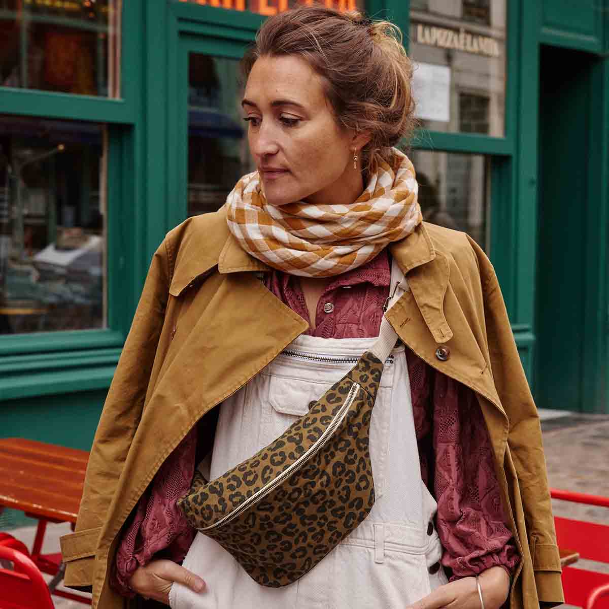 Sac banane femme imprimé léopard olive - Rose in April