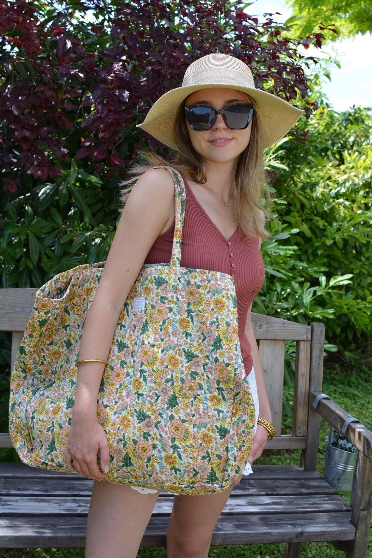 Sac cabas amaïa rose en coton matelassé