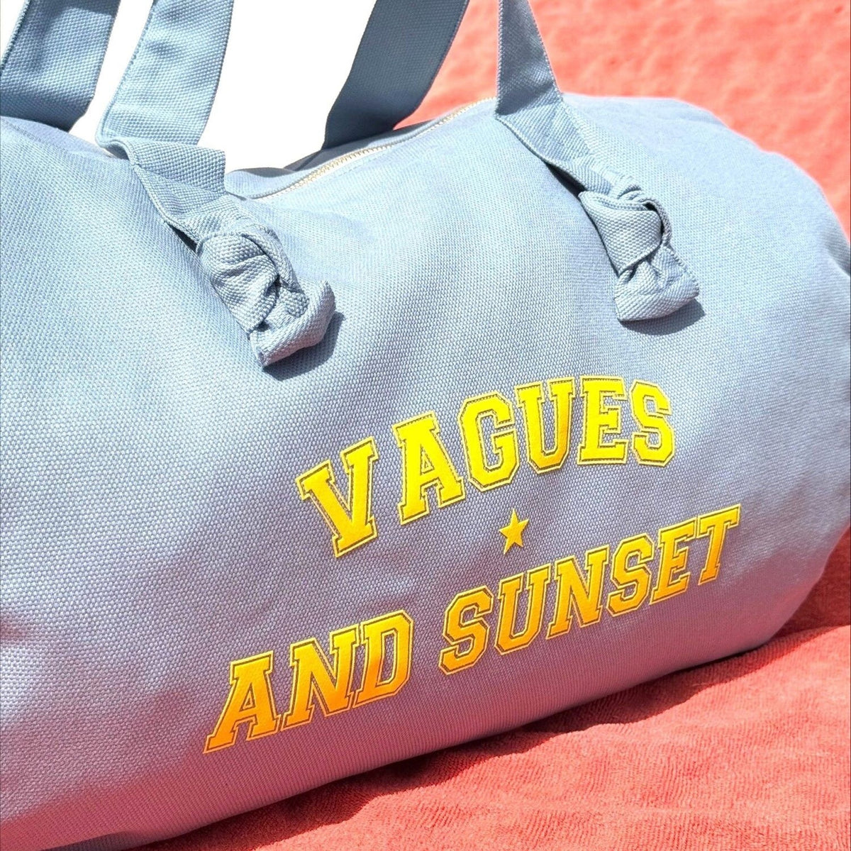 Sac bowling femme en tissu bleu et jaune Vagues and sunset, Marcel & Lily - vue 2