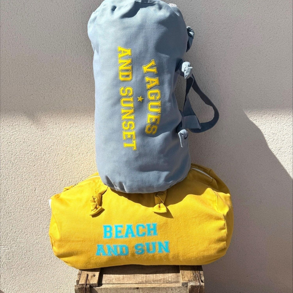 Sac bowling femme en tissu bleu et jaune Vagues and sunset, Marcel & Lily - vue 3