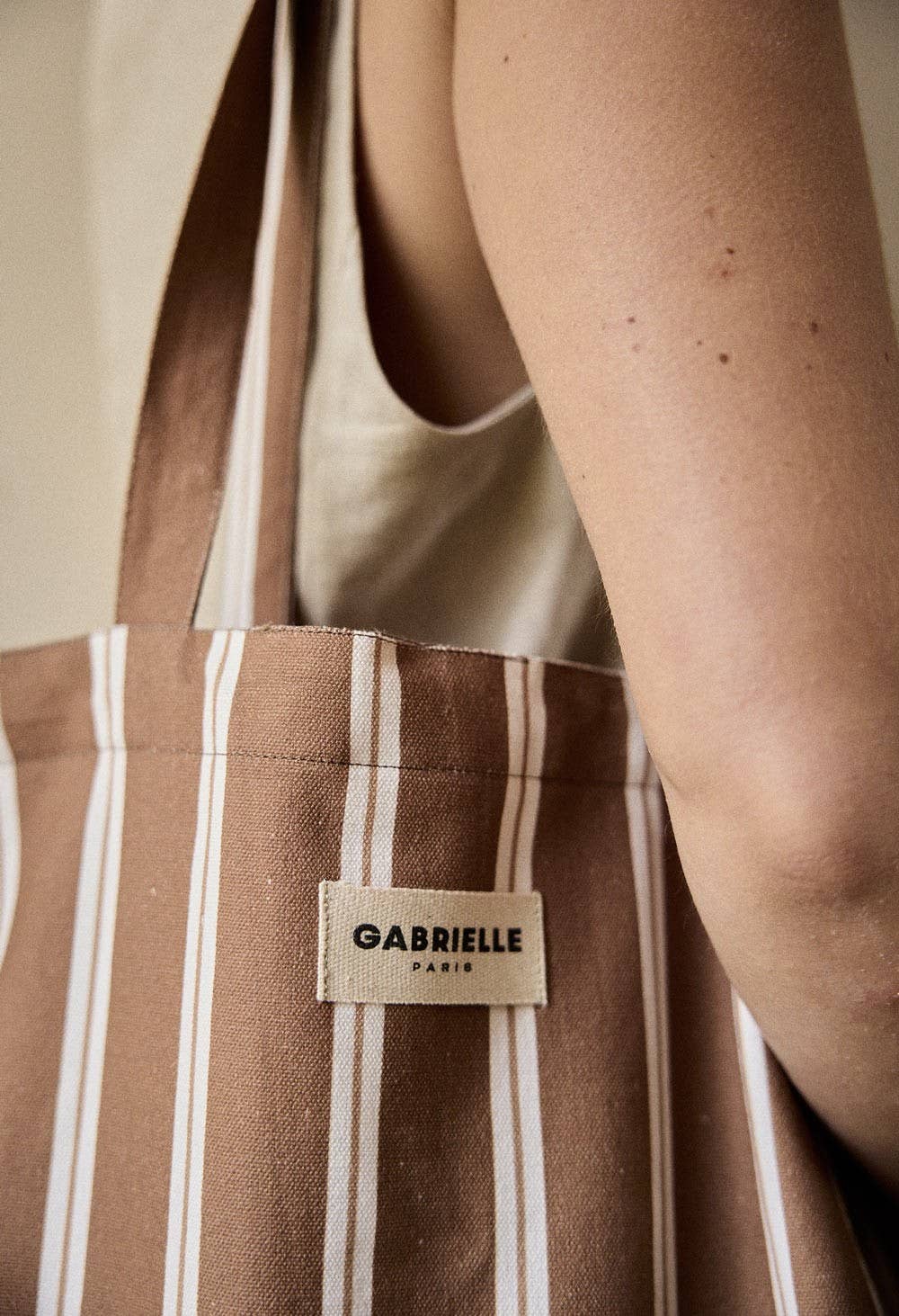 Sac week-end femme en coton à rayures noisette, Gabrielle Paris - vue 4
