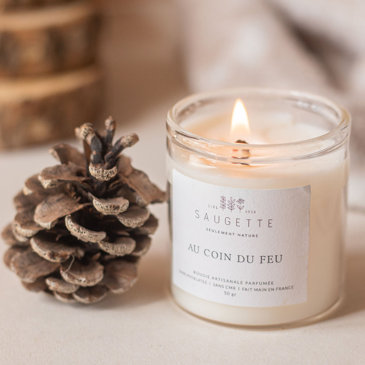 Coffret 3 bougies parfumées Nuit de Noël à la cire de soja Saugette - Forêt de sapins, Au coin du feu, Pain d’épices - vue 6