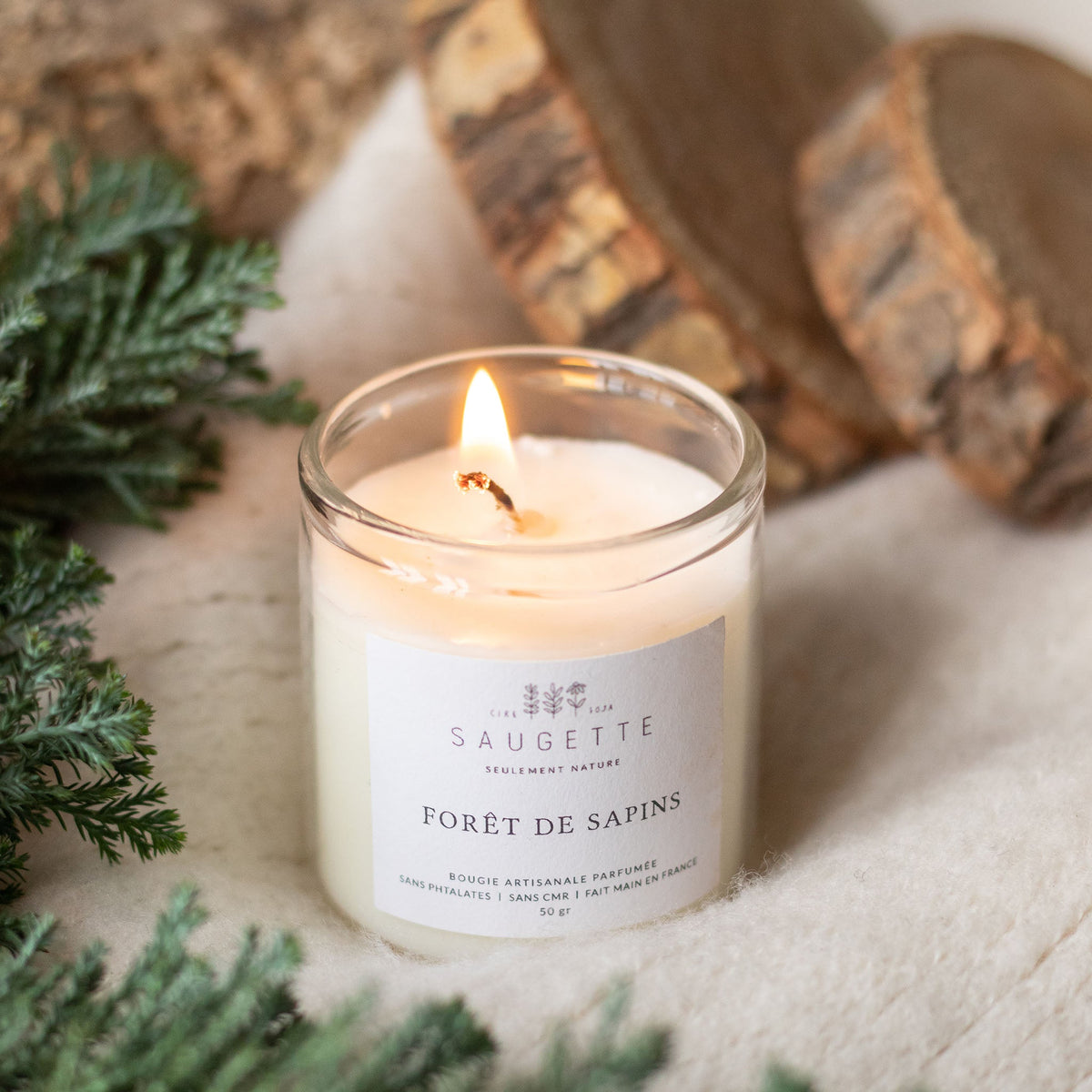 Coffret 3 bougies parfumées Nuit de Noël à la cire de soja Saugette - Forêt de sapins, Au coin du feu, Pain d’épices - vue 4