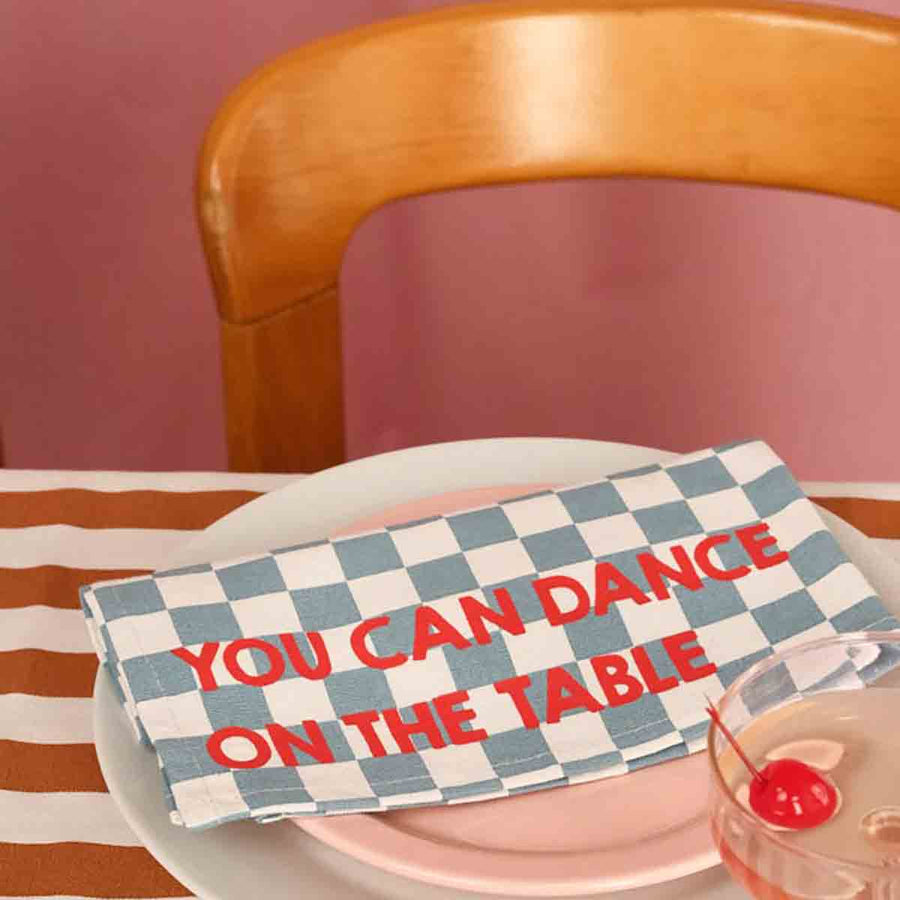 Serviette de table damier bleu You can dance on the table - Lot de 2