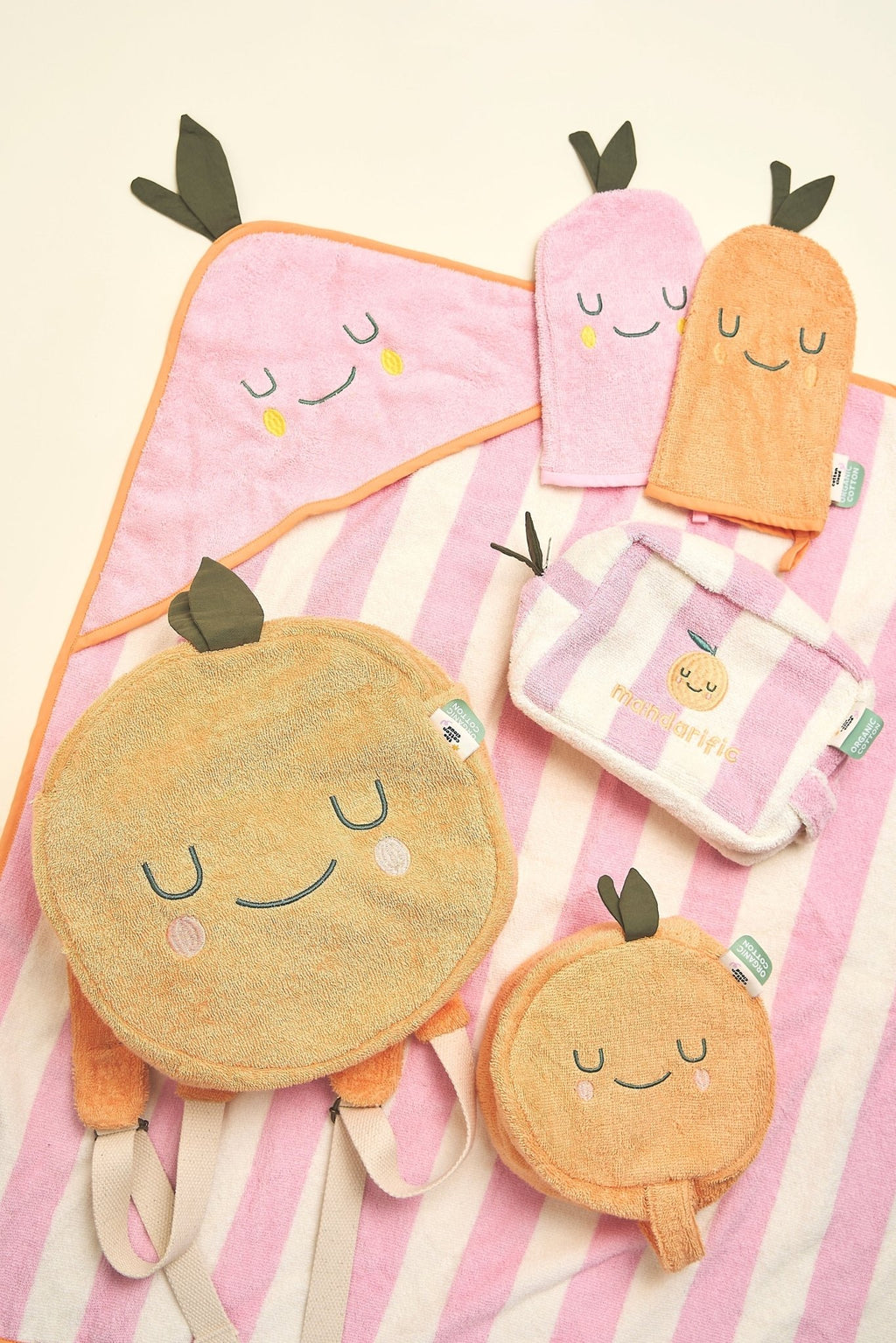 Trousse de toilette enfant en éponge mandarine - the cotton cloud