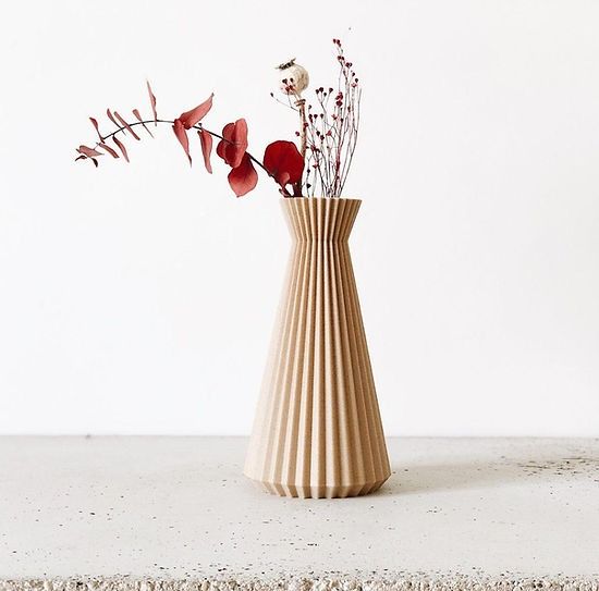 Vase en bois recyclé beige Ishi