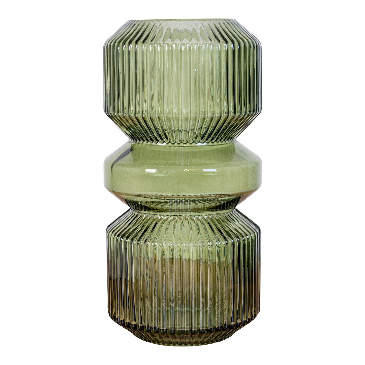 Vase vert en verre strié