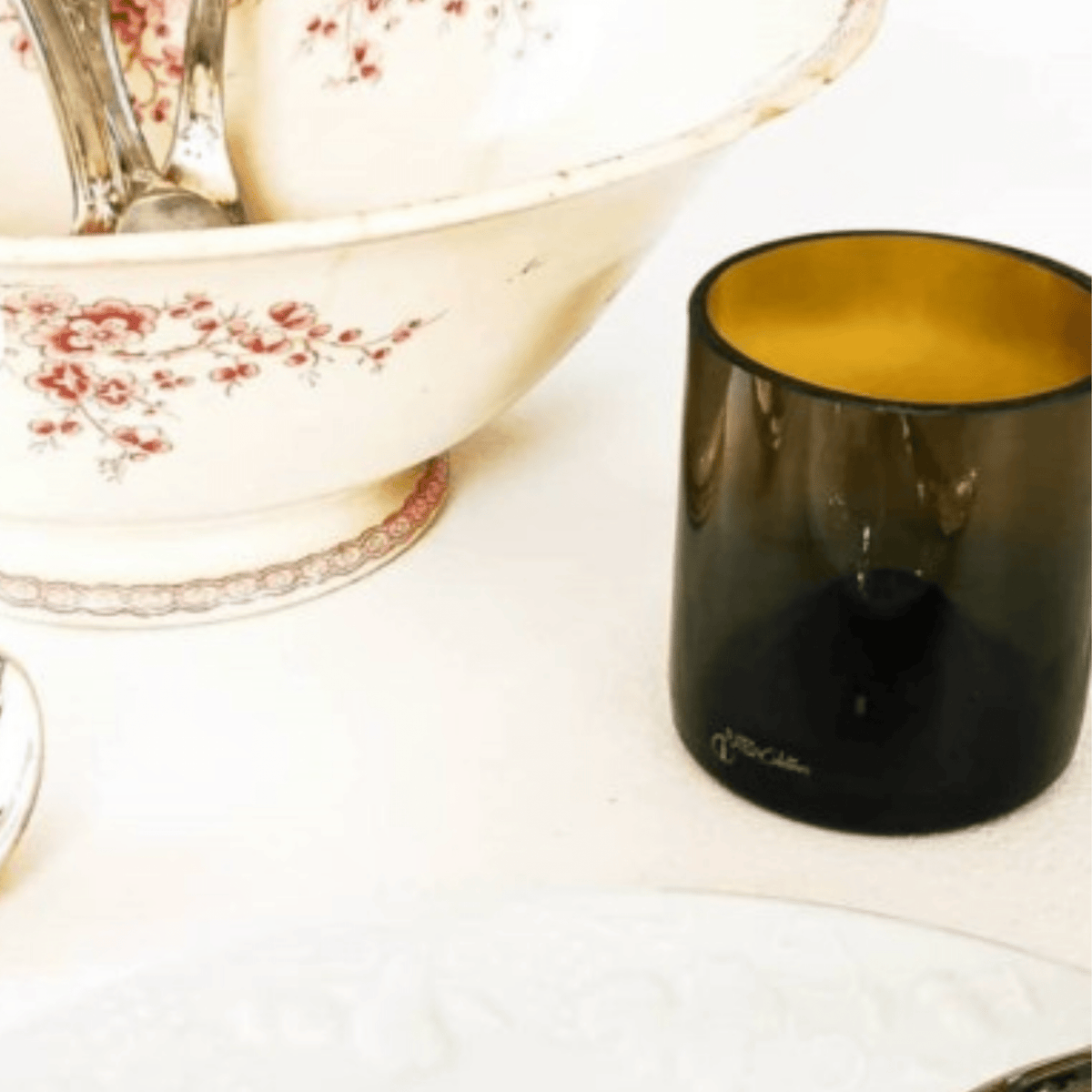 Verre bouteille vin recyclée brune - upcycling plates & culotées